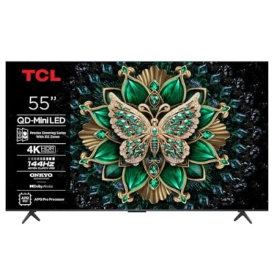 Image de TV QD Mini LED Tcl 55C69K 140 cm 4K UHD 2025 Aluminium brossé Neuf