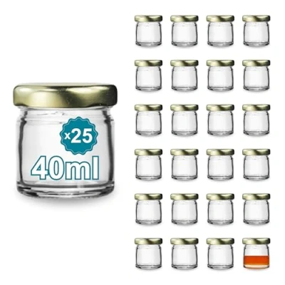 Image de Espirito Rebelde Lot de 25 pots en Verre Vides avec couvercle 40 ml Bocaux verre, Petits Inclut un à vis doré Ideal pour Confitures, Conserves, Miel, Yaourt