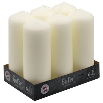 Image de Hofer Bougies Pilier 6 pièces 54 heures de combustion Ivoire cm x 16,5 Cire non parfumée, sans gouttes, longue durée, qualité UE