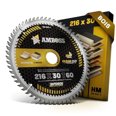Image de Lame de scie circulaire HM 216 x 30 mm Z60 dents alternées pour bois Coupe fine AMBOSS WERKZEUGE® compatible avec Festool KS 60. SYM 70 Scheppach HM216. HM90SL Einhell