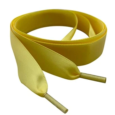 Image de My Ribbon Laces Lacets plats en ruban satiné jaune de 120 cm long pour baskets, bottes et chaussures, jaune,