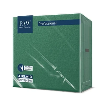 Image de PAW Serviettes Airlaid (40 x 40 cm) I 50 pièces Unicolore Semblable à du tissu Élégante décoration de table HoReCa Pour les occasions comme mariages, fêtes Color: Dark Green