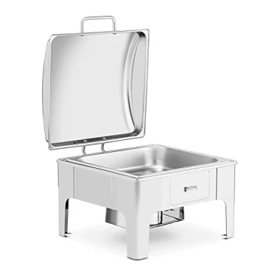 Image de Royal Catering RCCD RT11_6L Chafing Dish GN 2/3 Professionnel À Fond Plat (Acier Inoxydable, 5,3 l, 1 récipient 2/3, Poignée Cool Touch)