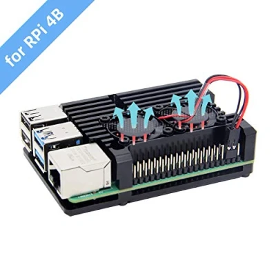 Image de Raspberry Pi 4 Case Radiateur avec Double Ventilateur, 4B en Alliage aluminium Cas De Refroidissement Passif pour Modèle B Seulement (Pi with Dual Fan)