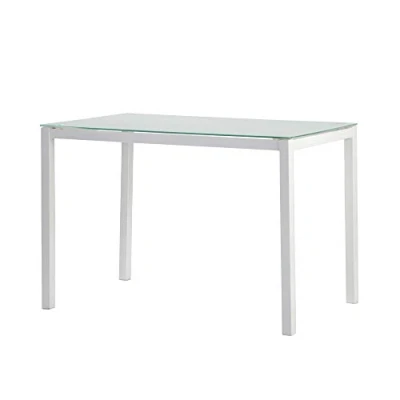 Image de MOMMA HOME Table de Cuisine en Verre Modèle Lluvia Blanc Dimensions 110 x 70 75 cm trempé et Structure métallique Forme rectangulaire