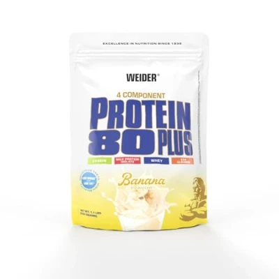 Image de WEIDER Protein 80 Plus protéine en poudre, Banane, faible teneur glucides, mélange de lactosérum caséine multi composants pour shakes protéinés, 500 g