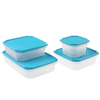 Image de Tatay Ensemble 4 Boîtes Alimentaire (1 x 2.1L, 2 1.3L, 1 0.6L), Couvercle à pression flexible, sans BPA, passe au Micro ondes et Lave vaisselle, Bleu