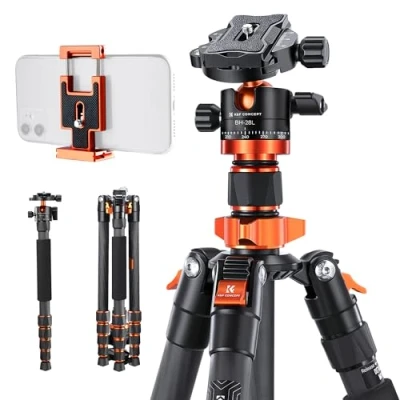 Image de K&amp;F Concept Trepied Carbone Monopode Appareil Photo 172cm, Trépied Professionel Compact D255C4 pour DSLR, Voyage Leger 5 Sections avec Rotule Metal Sac Transport Inclus Max:10kg(SA255C1)