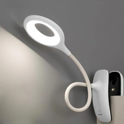 Image de Lampe de Lecture LED Lampes Clips Bureau pour enfant avec Cou Flexible USB rechargeable eReaders étudier le travail, Blanc