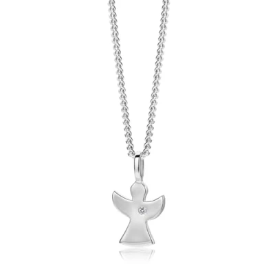 Image de Miore Collier pour Femmes avec Pendentif Ange Gardien et Pierre de Zircone Cubique Chaîne en Argent Sterling 925, Bijou longueur 45 cm