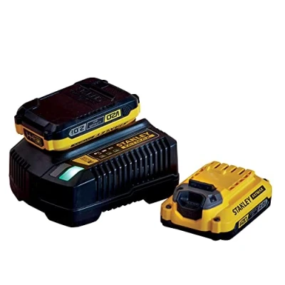 Image de Stanley FATMAX Kit 2 Batteries Lithium ion 18V 2Ah avec 1 Chargeur Technologie Améliorée Gamme V20 SFMCB12D2 QW