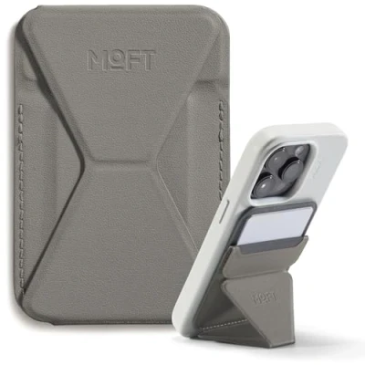 Image de MOFT Porte Carte Adhésifs pour iPhone 16/15/14/13, Compatible avec MagSafe, Support Telephone en Cuir MOVAS, 3 Angles, 2 Cartes, Poignée Smartphone, Léger, Pliable et Portable (Taupe)