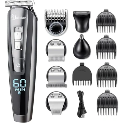 Image de Hatteker Tondeuse Barbe Cheveux Hommes Rasoir Corps Nez Oreilles Impermeable 5 In 1