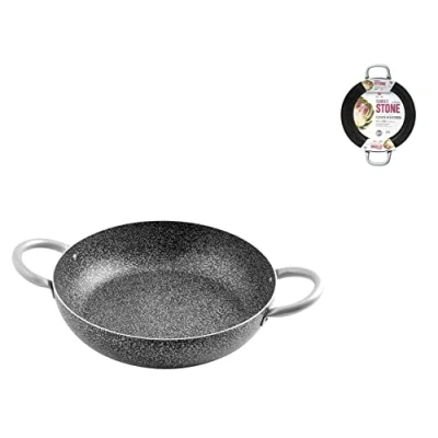 Image de Home Family Stone Sauteuse Antiadhérente avec 2 Poignées, Pierre, Noir/Gris, 32 cm