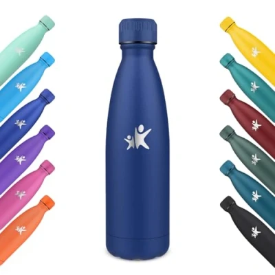 Image de KollyKolla Gourde Inox, 500ml, Isotherme sans BPA, Bouteille d&#039;eau Reutilisable, Isolation Double Paroi, Acier Inoxydable, pour Enfant, Adulte, Sport, École Bleu Foncé