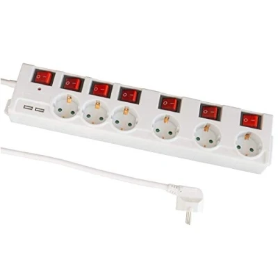 Image de FeinTech MD000652 Multiprise 6 Prises Multiples 90 degrés commutables Individuellement avec USB Blanc.