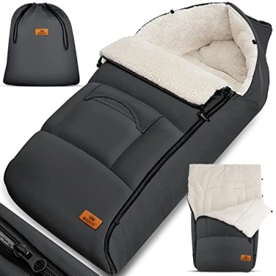 Image de KIDIZ® Chancelière pour Bébé d&#039;hiver avec Fermeture à Glissière Couverture Poussette Lavable Tête Fermable, Poche, Adaptable Toutes les Poussettes Anthracite