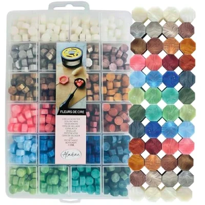 Image de Aladine Boîte de Cire 24 Couleurs Perles à Cacheter pour Sceau