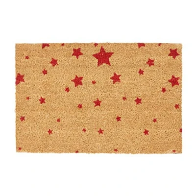 Image de Relaxdays Paillasson fibres de coco tapis sol 60x40 dessous caoutchouc antidérapant PVC ETOILES porte entrée nature terrasse garage jardin, rouge