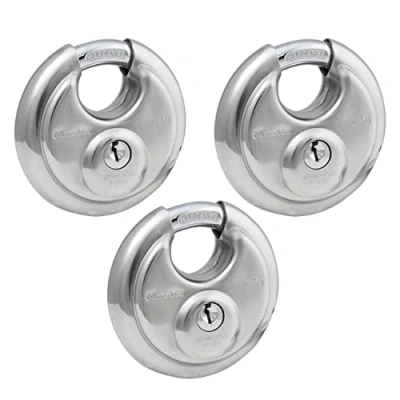 Image de Master Lock 40TRI Lot de 3 cadenas à disque en acier inoxydable avec corps 7,5 cm large