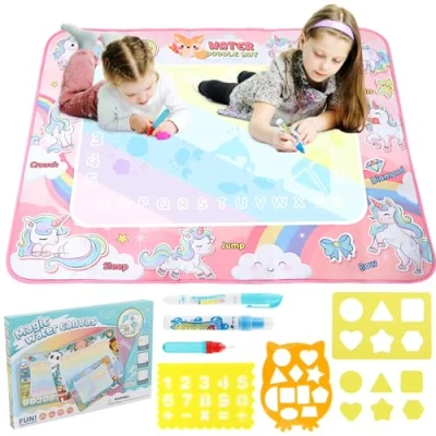 Image de RISVOWO Tapis dessin Enfant, Aqua Eau Doodle 80 x 100 cm, tablette enfant Réutilisable, Licorne de Griffonnage Wasser Matte Magic Malmatte XL Drawing Painting