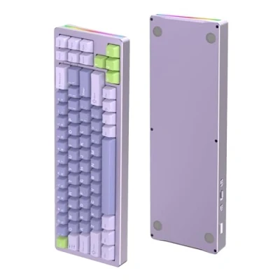 Image de ATTACK SHARK M71 Clavier de Jeu mécanique personnalisé en Aluminium CNC, tri Mode BT5.0/2.4G sans Fil/Filaire, Rechargeable 4600 mAh, 68% Hotswap Gasket, éclairage RVB 14 Chroma pour Mac&amp;Win Lavande