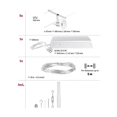 Image de Paulmann 94448 CorDuo Set Système de Câbles Sheela DC 5 x 10 watts max, Éclairage Extensible Chrome Mat Câble Matière Plastique GU5,3 sans Ampoules
