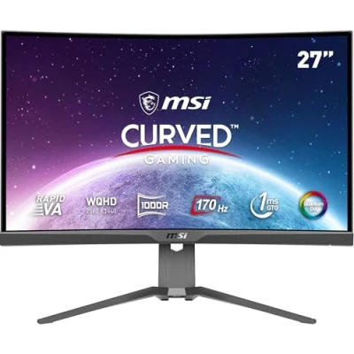 Image de MSI MAG 275CQRF QD écran gaming incurvé 27&quot; WQHD Dalle Rapid VA 1000R, 2560x1440, 16:9, 170Hz / 1ms, FreeSync Premium, HDR Ready, Pied Réglable HDMI 2.0b, DisplayPort 1.2a, USB Type C, 2.0