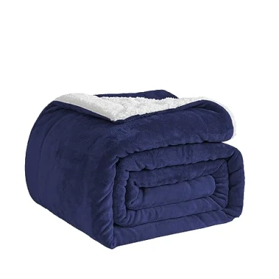 Image de Good Nite Couverture Polaire Sherpa Douce pour canapé, Couvre lit et Voyage, Lavable en Machine, Super King Size, Bleu Marine (230 x 270 cm, Size)