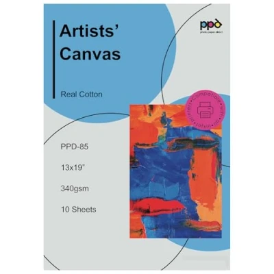 Image de PPD 10 Feuilles x A3+ Toile Canevas Beaux Arts Imprimable Jet d&#039;Encre, 100% Coton 340g, Papier Photo Texturé pour la Reproduction Fine Art, 85