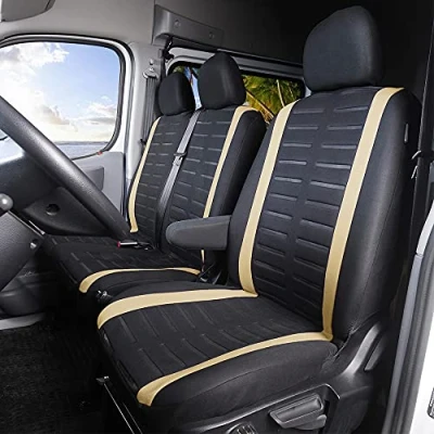 Image de TOYOUN Housse Siege Avant Voiture Couvre Universal Fit La Plupart des Camions Camionnette Bus 1 + 2 (3 Places)Couverture Jeu Complet en Tissu Lavable Beige