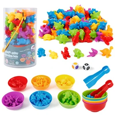 Image de Victse Jeux Montessori 2 3 4 5 Ans, Jouet pour Comptage et Tri, Jeu de Tri Motricité Fine Educatif Enfants Classification des Couleurs (Dinosaure)
