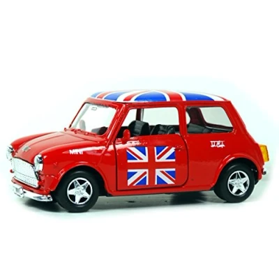 Image de Welly Mini Cooper Model (Red) with Union Jack Top Made of Die Cast Metal and Plastic Parts, Pull Back &amp; Go Action Toy 384R by