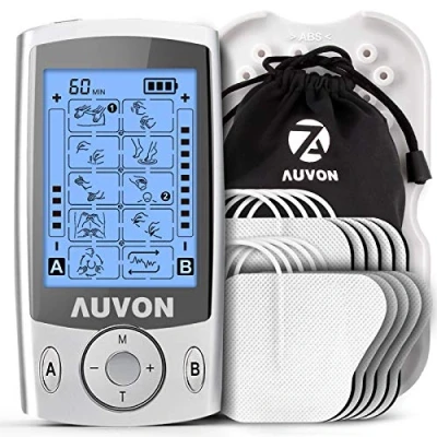 Image de AUVON Électrostimulateur Musculaire à double canal pour le soulagement de la douleur, electrostimulation appareil avec 20 modes, 10 pièces d&#039;électrodes TENS 5 cm x