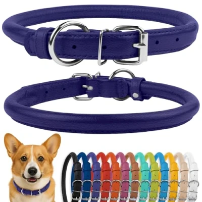 Image de CollarDirect Collier de Chien en Cuir roulé, Chiot Rond rembourré Doux, véritable Fait à la Main pour Petit Grand Chat (30 35 cm, Violet texturé)