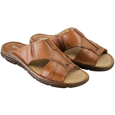 Image de ESTRO Sandale Homme Mules Sandales Été Cuir avec Semelle Antidérapante s1 (44 EU, Marron)