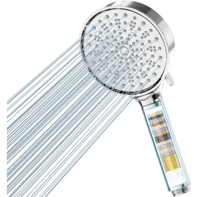 Image de Pommeau de Douche Anti Calcaire, Cobbe avec 20 Étapes Filtre, Haute Pression 6 Types Jets, Économie Deau Chrome