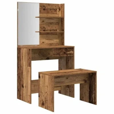 Image de vidaXL Ensemble de Coiffeuse Vieux Bois d&#039;ingénierie, Coiffeuse, Table Maquillage, Chambre, Toilette