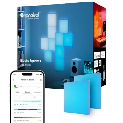 Image de Nanoleaf Kit d&#039;Extension 2 Carrés (Kit de Démarrage Requis), Panneau LED RGBW, Lumière Diffusion, Température Couleur Ajustable 2700K à 6500K (23,1 x 23,1 cm chaque), Murale &amp; Gaming Deco