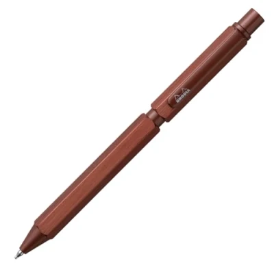 Image de Rhodia 9348C Multipen scRipt 3 en 1 2 Stylos Billes 0,5 mm Noir &amp; Rouge + Portemine Mines Graphites Corps Hexagonal Aluminium Brossé Marron Rechargeable Gomme Sous le Poussoir