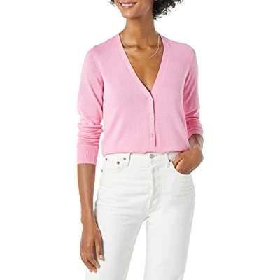 Image de Amazon Essentials Cardigan léger à col en V (Grande Taille Disponible) Femme, Rose, XL