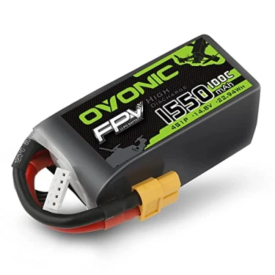 Image de OVONIC Lipo Batterie 4s 1550mAh 100C 14.8V FPV avec Connecteur XT60 pour RC Avion Drone Quadcopter (1pcs