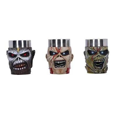 Image de Nemesis Now Iron Maiden Eddie ensemble de verres à shot en résine et acier inoxydable, multicolore, sous licence officielle Maiden, tasses Eddie, coulées résine, insert