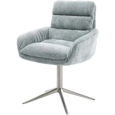 Image de chaise pivotante Abelia Flex avec accoudoirs chenille bleu pastel pied de 4 branches acier inoxydable brossé pivotement sur 360 fonction bascule
