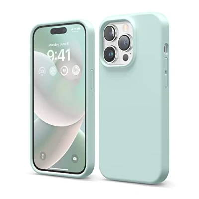 Image de elago Coque Silicone Liquide Compatible avec iPhone 14 Pro Étui (6.1), Premium, Housse Protection Complète Case Antichoc à 4 Structure, Microfibre Douce Empêche Rayures (Vert Menthe)