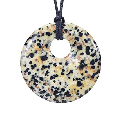 Image de Morella Femme Collier 80 cm avec Donut Pendentif Pierre Précieuse Jaspe Dalmatien dans Petit Sac