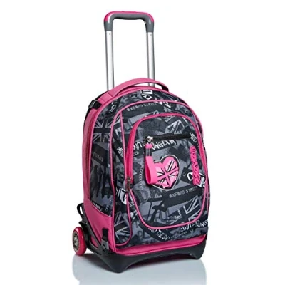 Image de Seven Sac à Dos Roulettes, New Tech Keep Flag Livres 3 En 1, Détachable + Trolley, Filles et Garçons, pour L&#039;École, le Sport, Pochette Ordinateur Portable, Rose