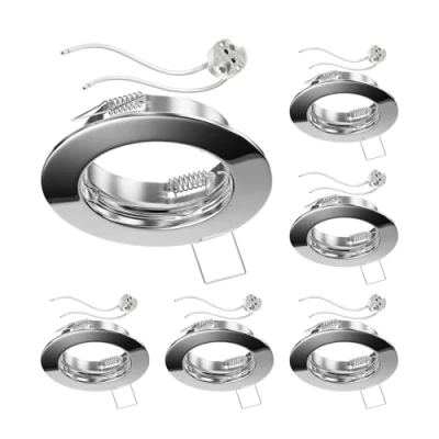 Image de ledscom.de 6 cadres d&#039;encastrement au plafond FERE, rond, chrome brillant (LED/Halogène/MR16/50mm) incl. douille GU5.3