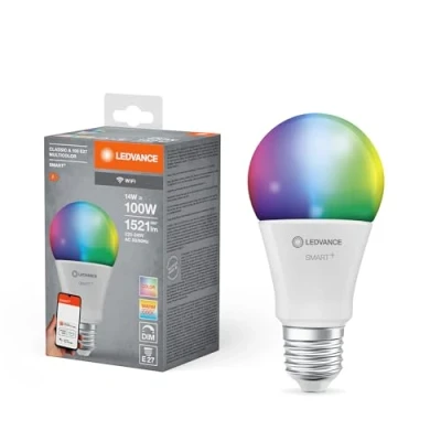 Image de LEDVANCE SMART+ WIFI LED lamp, frosted look, 14W, 1521lm, classic bulb shape with E27 base, color light and white light, app or voice control, life of up to 20,000 hours