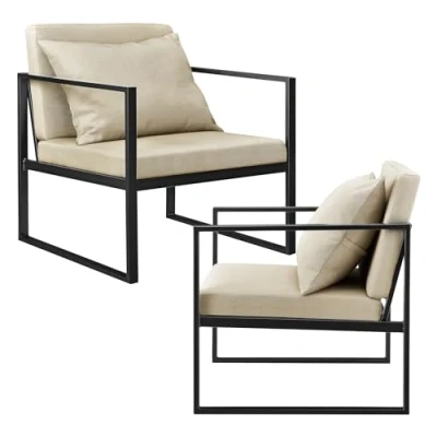 Image de Lot de 2 Fauteuils Design Salon avec Accoudoirs Siège et Dossier Rembourrré Armature Solide Housse en Polyester 70 x 60 Sable